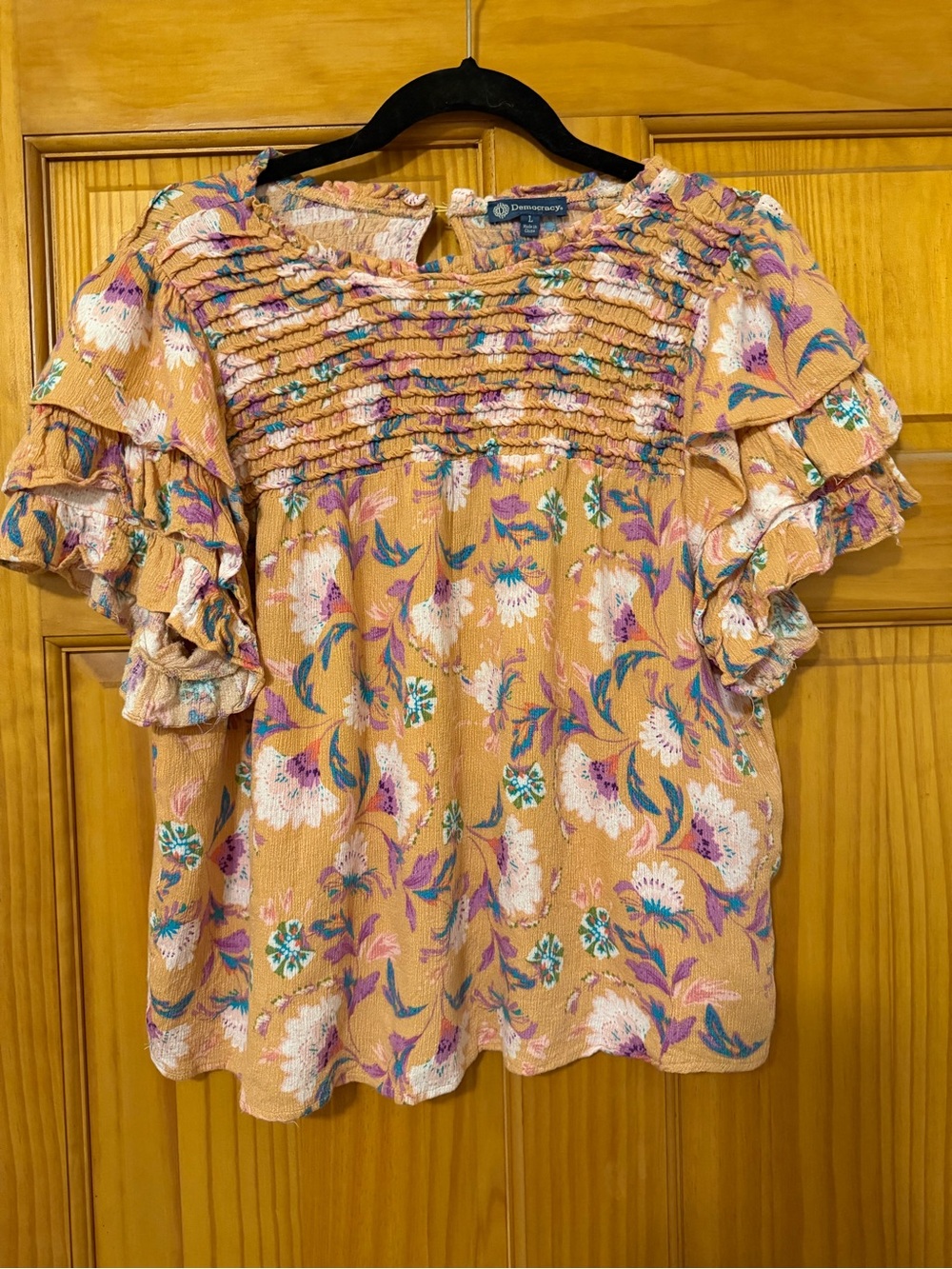 Democracy Floral Smocked Ruffle Sleeve Top